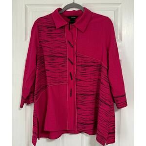 Ali Miles Women's Magenta Lagenlook Crinkle Button Down Tunic Top Size PL